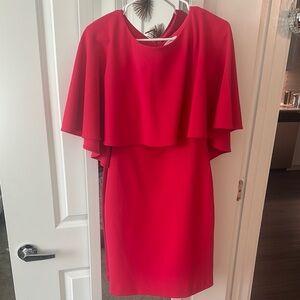 Calvin Klein Pink Sheath Dress with Flutter Cape Sleeves